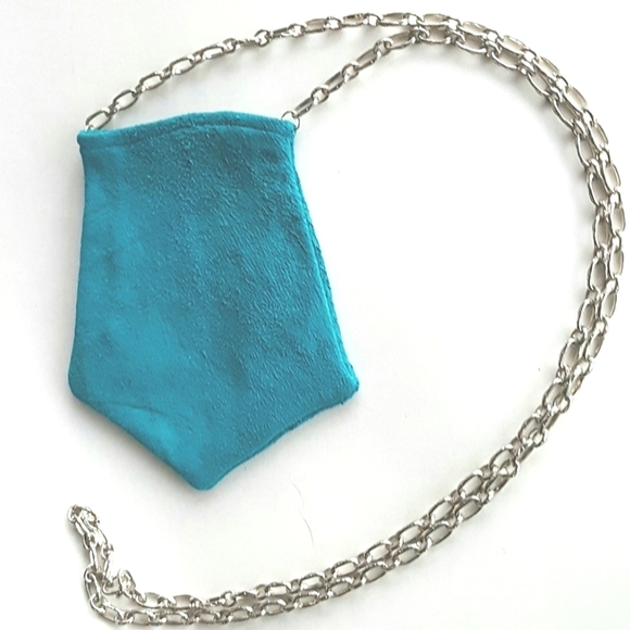 Suede Pouch Reversible Turquoise Green Chain Teeny Bag or Necklace - Picture 7 of 7